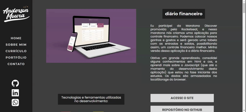 Gif demonstrando a página de projetos
